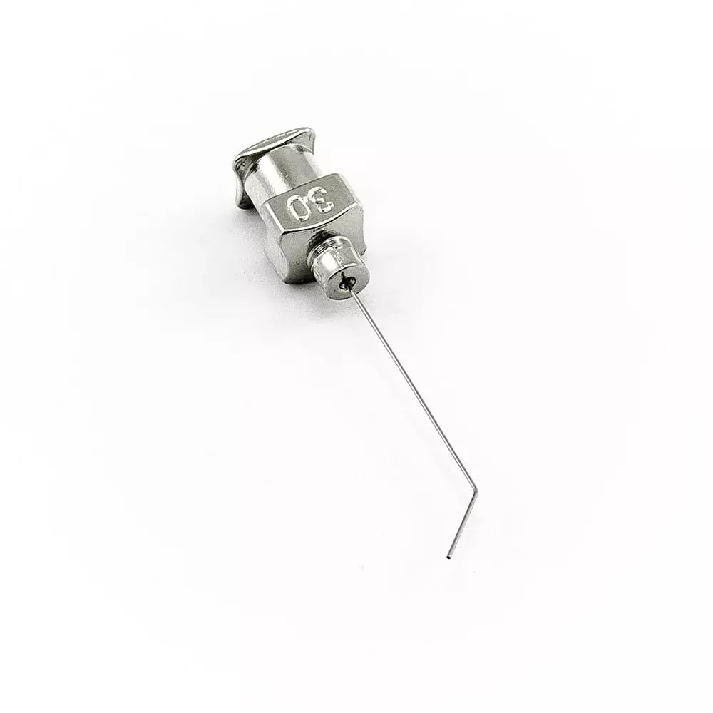 Edelstahl-Dosiernadel gebogen 45° 30G 1\"