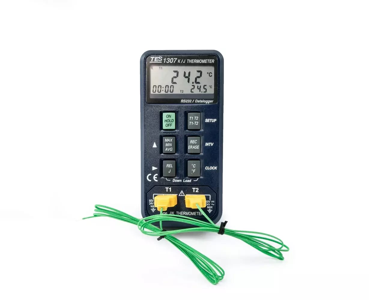 Zweikanal-Thermoelement-Thermometer TES 1307 mit Datenlogger-Funktion
