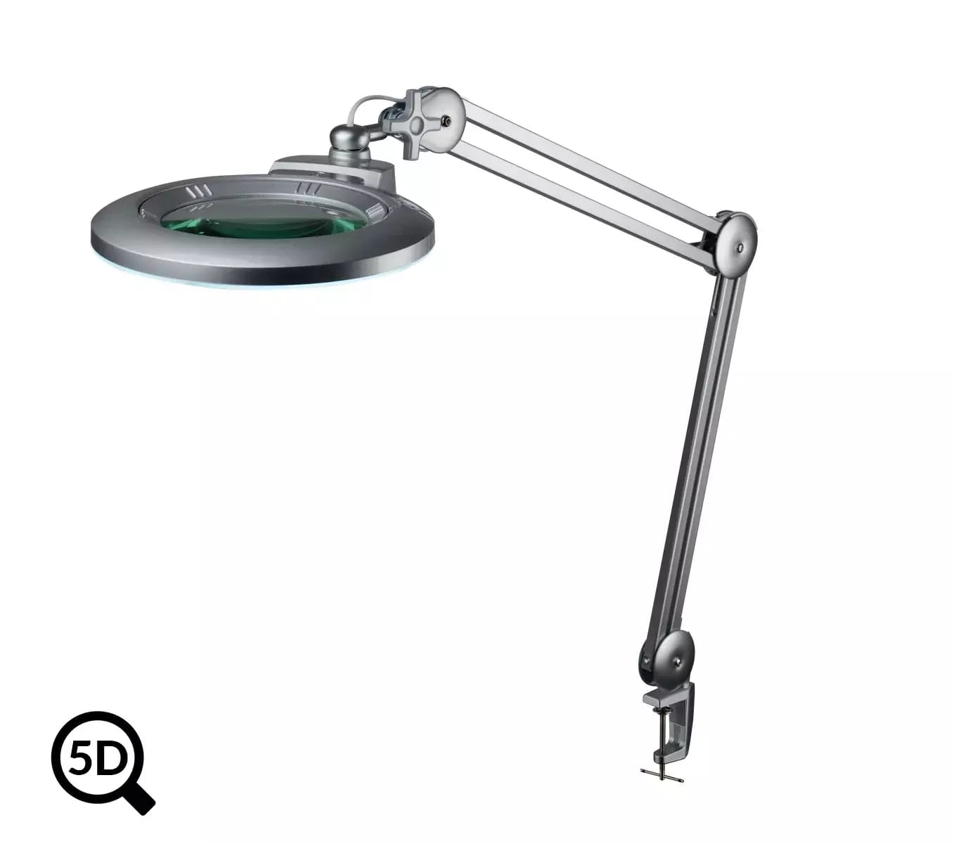 Graue Tischleuchte mit Vergrößerungsglas und Helligkeitsregler IB-150, Durchmesser 150mm, 5D